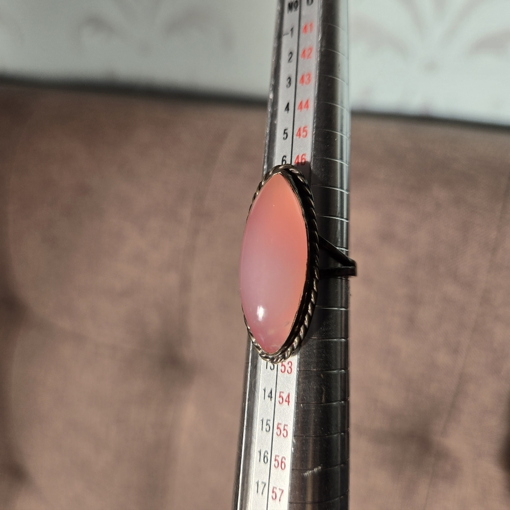 Pink Chalcedony Marquise Southwestern Statement Ring Sterling Silver